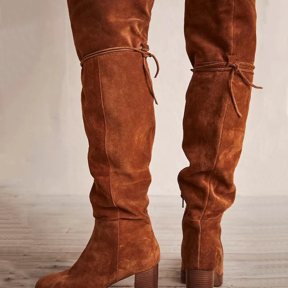 NEW $298 FREE PEOPLE CHESTNUT ECHO PLATFORM OVER-THE-KNEE BOOTS SIZE 39.5 / 9.5 - Picture 2 of 13
